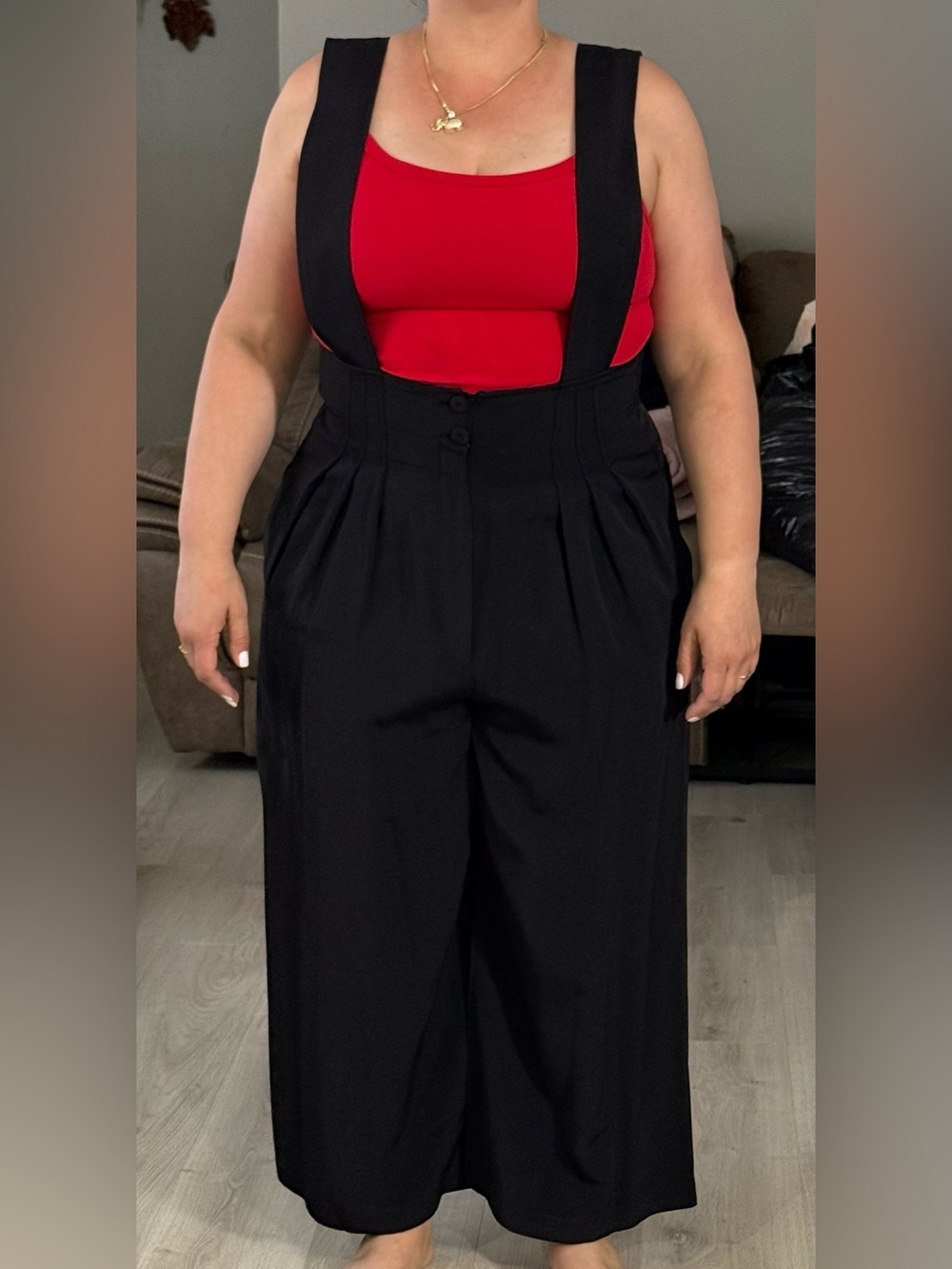 Vintage Karen Kane 90s Black Wide Leg Jumper Jumpsuit Made in USA Size 14